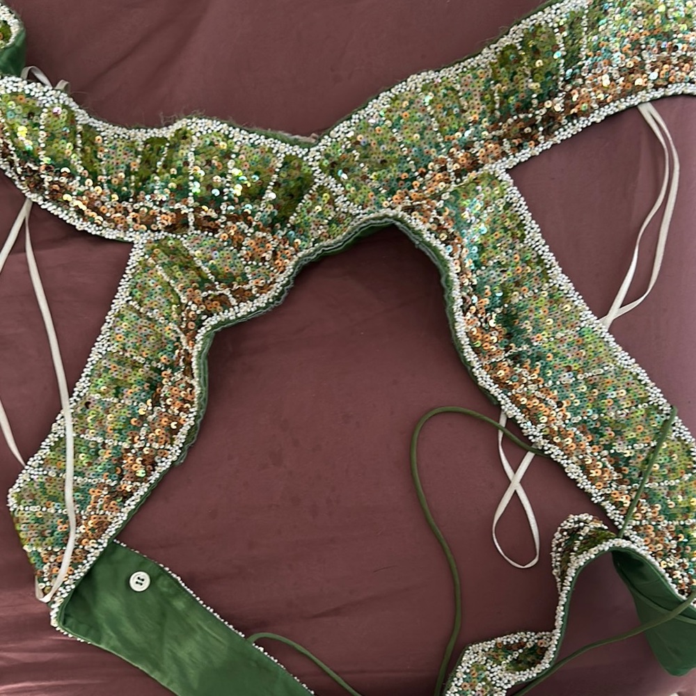 Green and Gold Sequin Halter Top